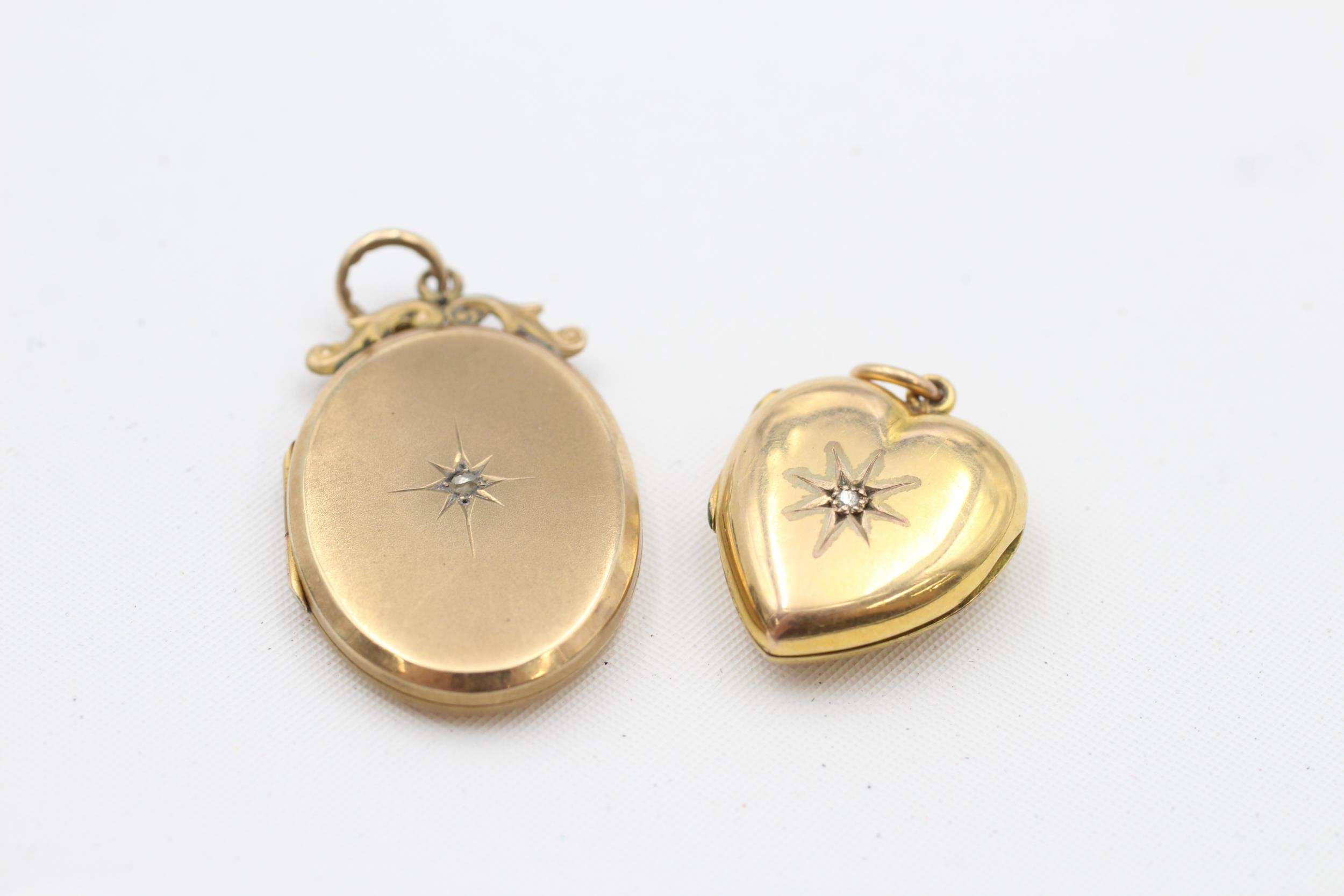 2 x 9ct back & front gold vintage diamond set lockets inc. heart (10.9g)