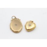 2 x 9ct back & front gold vintage diamond set lockets inc. heart (10.9g)