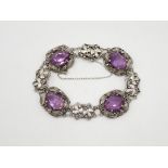 A Silver Arts And Crafts Bracelet Set With Amethyst (26g)