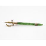 9ct gold and green agate sword brooch 4 inches long 5.2g weight