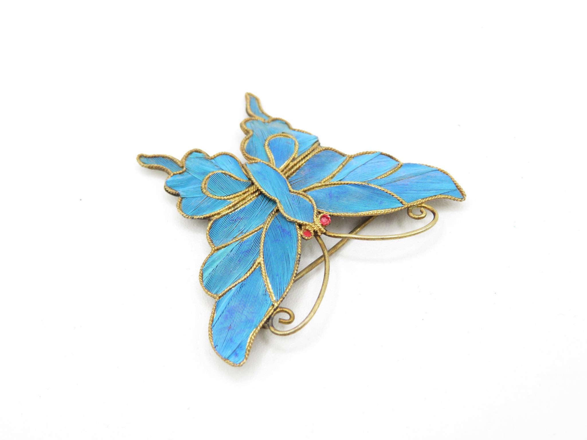 A Tian-Tsui Kingfisher Feather Butterfly Brooch - Image 3 of 4