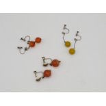 Three Pairs Of Vintage Silver Drop Earrings Including Agate (16g)