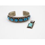 A Silver Gemstone Set Pendant And A Turquoise Set Bangle By C. Benally (44g)