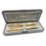 Vintage PARKER 75 Gold Plate FOUNTAIN PEN w/ 14ct Gold Nib, Rollerball, Box Etc