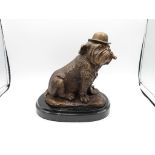 A bronze english bulldog on a marble base 7 inches high 7 inches wide total weight 2.3 kg