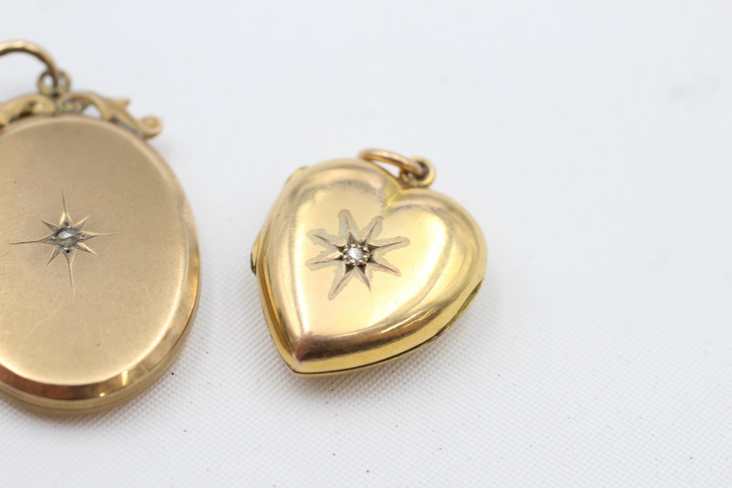 2 x 9ct back & front gold vintage diamond set lockets inc. heart (10.9g) - Image 3 of 4