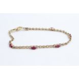 9ct gold diamond & ruby fancy link bracelet (3.7g)