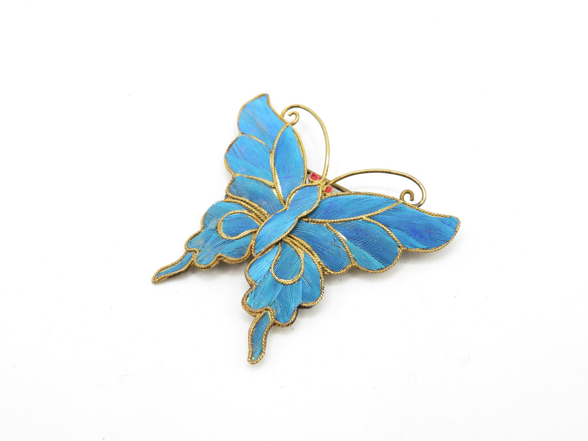 A Tian-Tsui Kingfisher Feather Butterfly Brooch - Image 2 of 4
