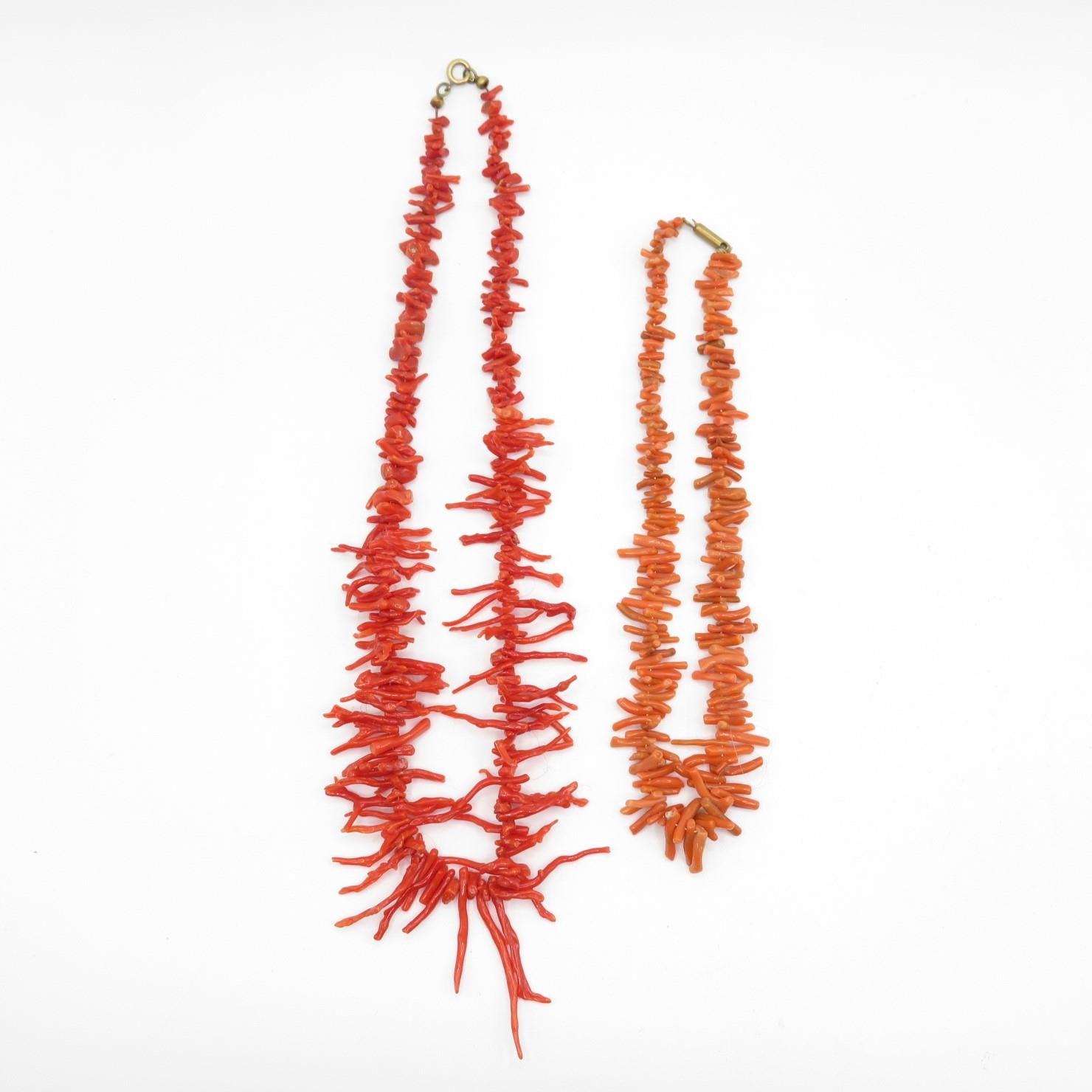 Two Antique Coral Branch Necklaces
