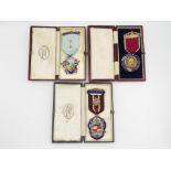 3 x hallmarked silver boxed masonic Jewels Cupressus Lodge & Addey & Stanhope Founders and Jewels