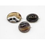 Three Victorian Silver Banded Agate Brooches (38g)