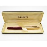 Vintage PARKER 51 Burgundy FOUNTAIN PEN w/ Rolled Gold Cap WRITING Boxed