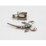 A Moonstone Set Scorpion And A Silver Moonstone Fly Brooch