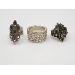 Three Silver Modernist Brutalist Rings (35g)