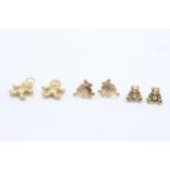 3 x 9ct gold teddybear and little miss stud earrings and drops - as seen (1.6g) S