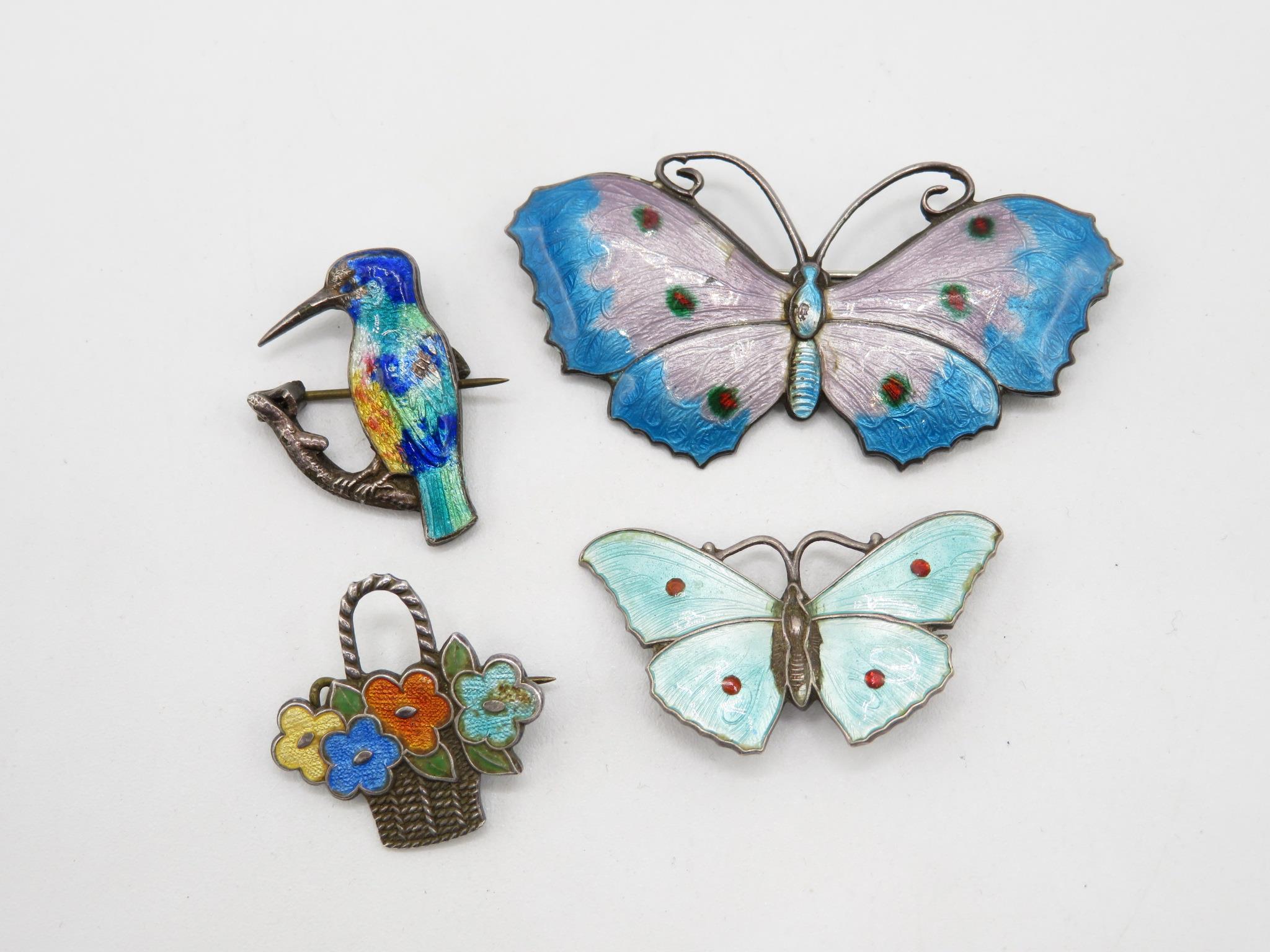 Four Antique Silver Enamel Brooches (25g)