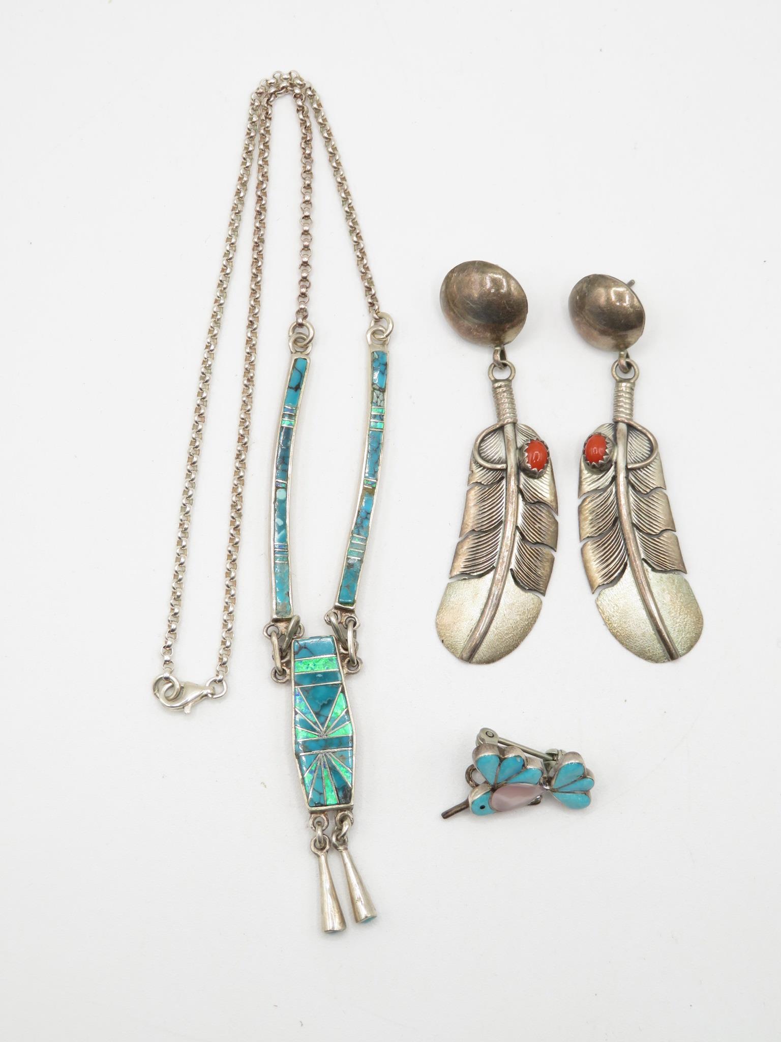 Three Silver Gemstone Set Native American Jewellery Pieces Including Artist Signed (29g) - Image 2 of 4