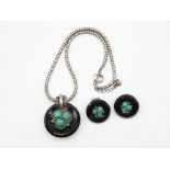 An Art Deco Silver Turquoise And Marcasite Set Necklace And Earrings (47g)