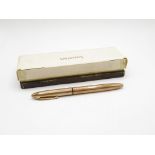 Vintage SHEAFFER Gold Plated FOUNTAIN PEN w/ 14ct Gold Nib WRITING Boxed 27g