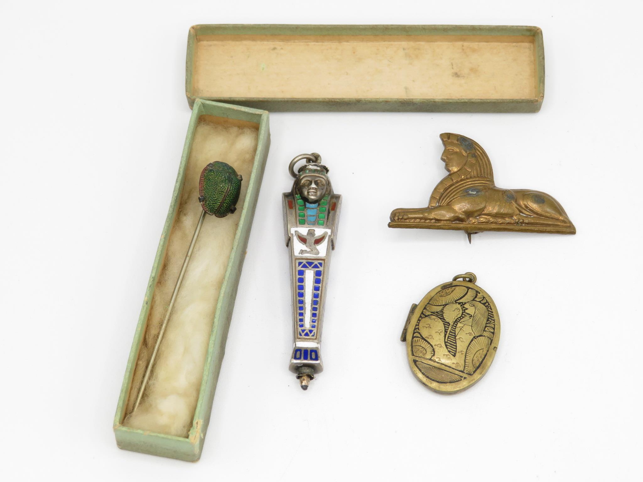 A Collection Of 19th And Early 20th Century Egyptian Revival Jewellery Including A Silver Pencil (