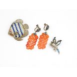Three Silver Chinese Export Jewellery Pieces Including An Enamelled Fish Brooch (35g)
