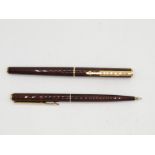 Vintage PARKER 95 Brown Lacquer FOUNTAIN PEN w/ Gold Plate Nib, Pencil Etc