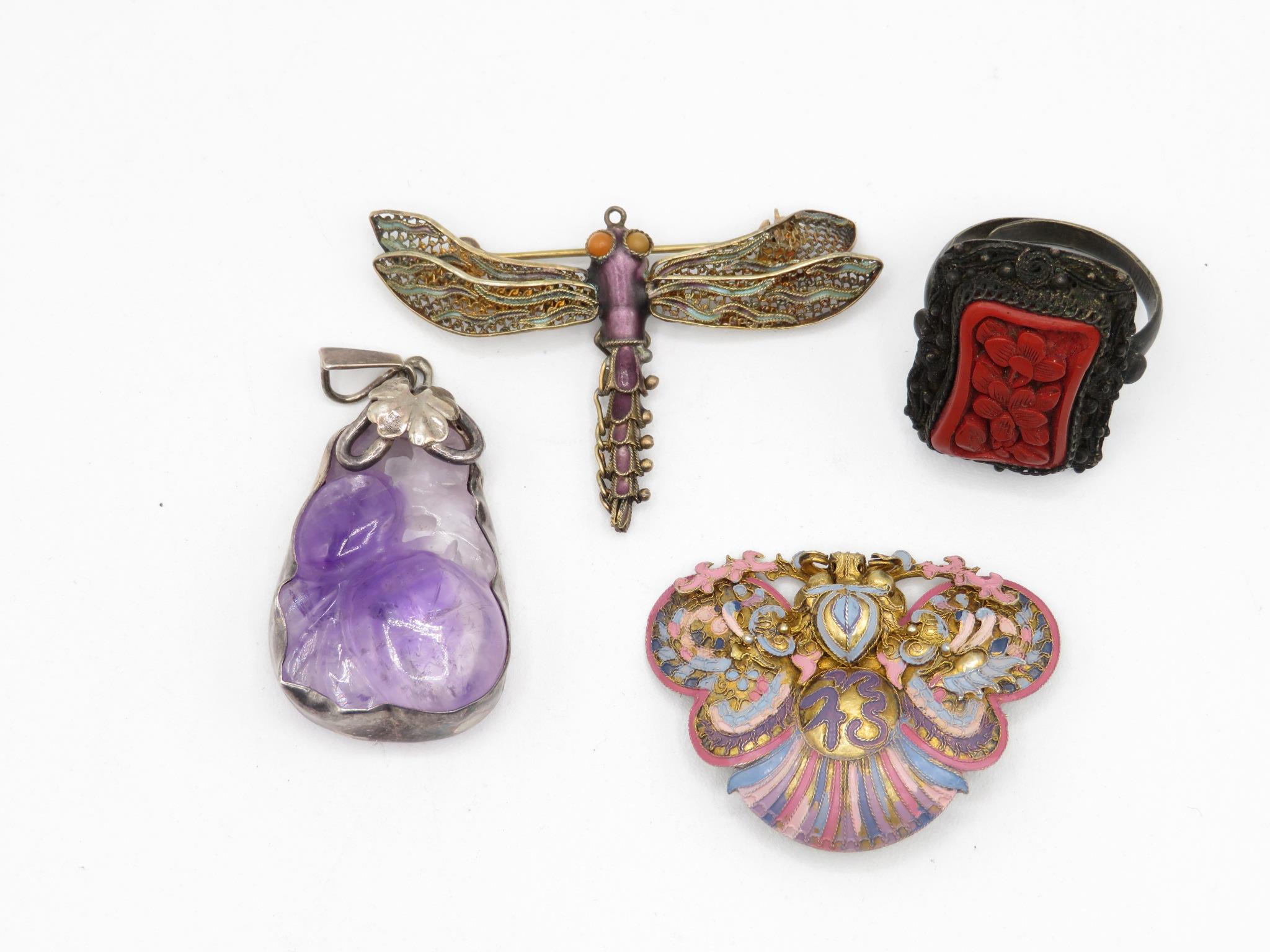 A Collection Of Chinese Export Jewellery Including Silver And Enamel Pieces (30g)