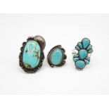 Three Silver Turquoise Set Rings (32g)