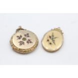 2 x 9ct back & front gold antique paste & seed pearl set lockets (13.2g)
