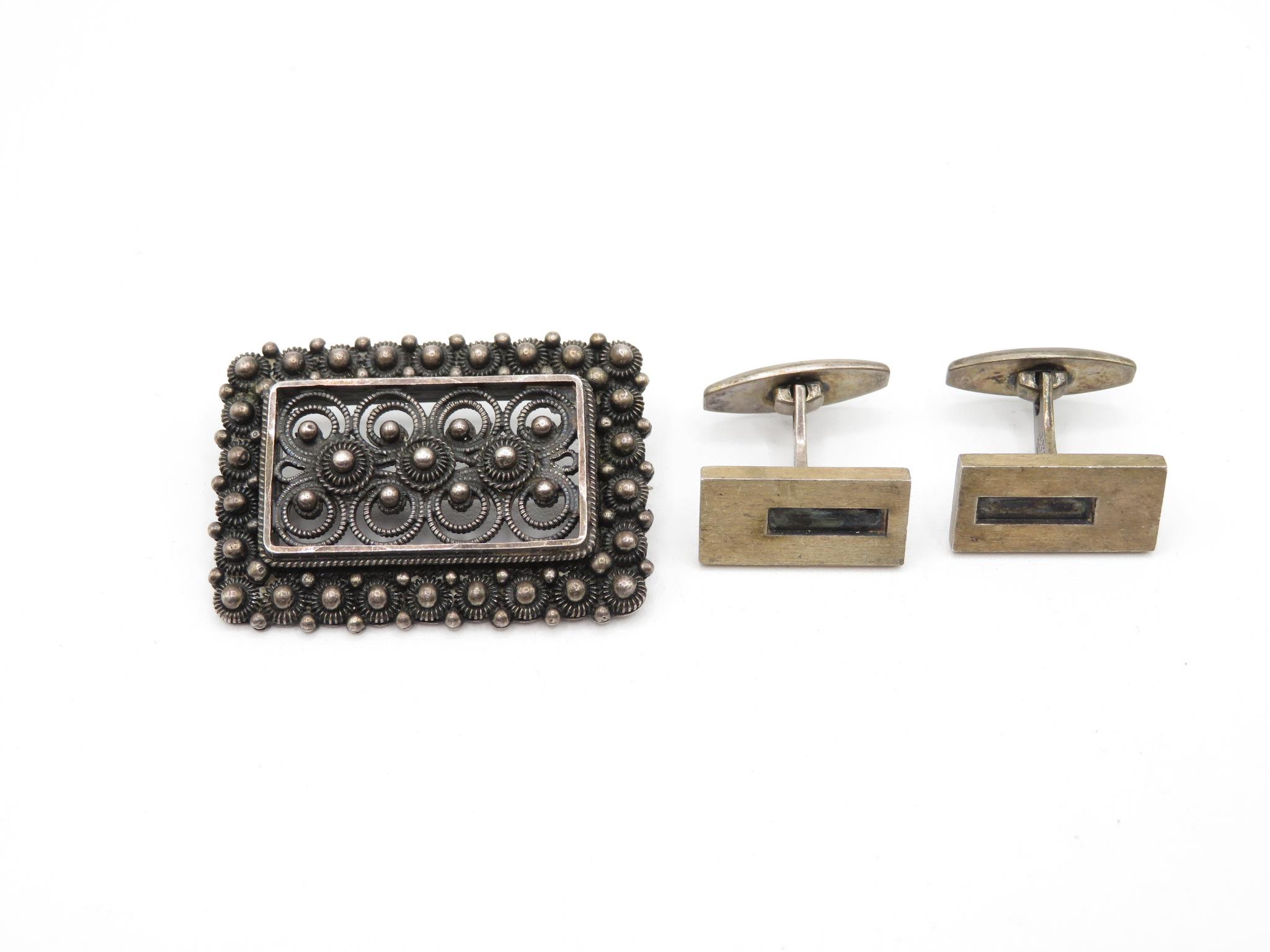 A Silver Scandinavian Silver Brooch And A Pair Of Cufflinks By N.E.From (38g) - Image 2 of 4