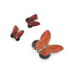 A Silver Enamel Butterfly Brooch And Earrings Set (14g)