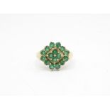 9ct Gold Emerald Cluster Ring (4.4g) Size P