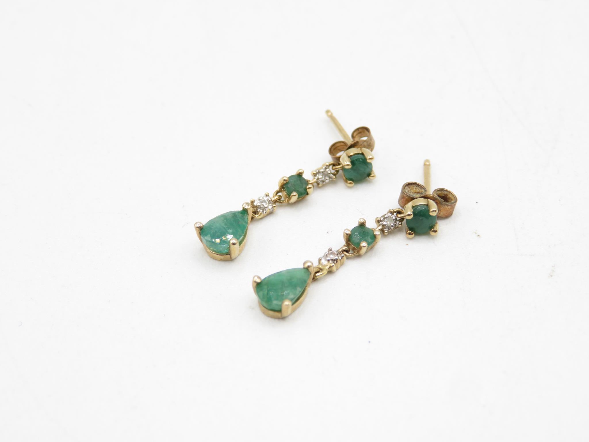 10ct Gold Diamond & Emerald Drop Earrings (1.1g)