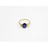 9ct Gold Antique Synthetic Sapphire Single Stone Ring (2g) Size O