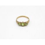 9ct Gold Peridot Three Stone Ring With Scrolling Detail (2.3g) Size Q