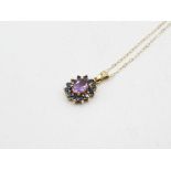 10ct Gold Amethyst & Sapphire Pendant Necklace (1.8g)