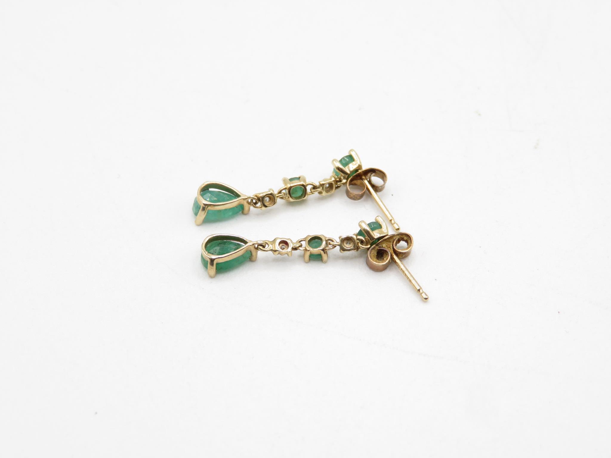 10ct Gold Diamond & Emerald Drop Earrings (1.1g) - Image 3 of 3