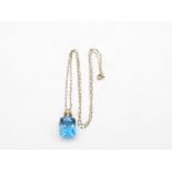9ct Gold Diamond & Blue Topaz Pendant Necklace (5.9g)