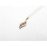 9ct White And Yellow Gold Diamond And Ruby Scroll Pendant Necklace (1.4g)