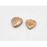 2 X 9ct Gold Back & Front Heart Locket Pendants With Engraved Foliate Detail (6.6g)