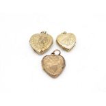 3 X 9ct Gold Back & Front Heart Locket Pendants (8.7g)