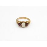 9ct Gold Opal & Garnet Three Stone Ring (2.7g) Size M