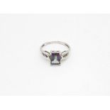 9ct White Gold Mystic Topaz Single Stone Ring With Diamond Set Shank (2.5g) Size O