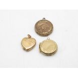 3 X 9ct Gold Back & Front Locket Pendants (6g)