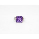 9ct White Gold Amethyst Single Stone Ring With Clear Gemstone Set Shank (3.8g) Size O 1/2