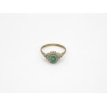 9ct Gold Diamond & Emerald Cluster Ring (1.6g) Size L