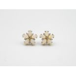 9ct Gold Diamond & Opal Floral Cluster Stud Earrings (2g)