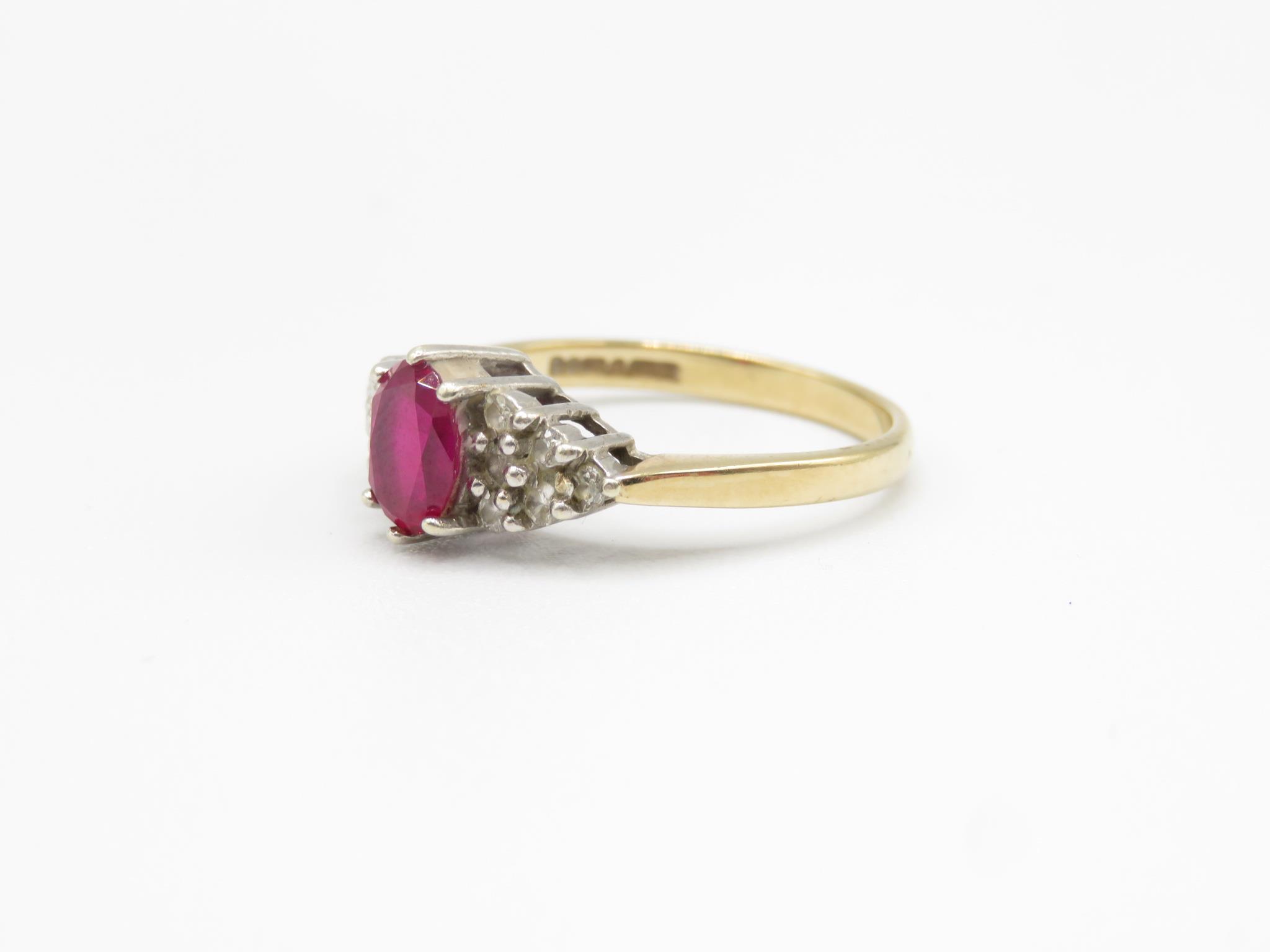 9ct Gold Diamond & Synthetic Ruby Dress Ring (2.9g) Size N.5 - Image 3 of 4