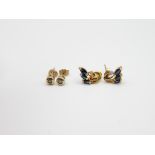 2x 9ct Gold Diamond Paired Stud Earrings Inc. Sapphire (2.8g)
