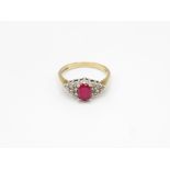 9ct Gold Diamond & Synthetic Ruby Dress Ring (2.9g) Size N.5